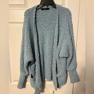 Women's Plush Open-Front Cardigan Sweater - Light Blue